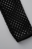 Black Sexy Street Print Hollowed Out Patchwork O Neck Pencil Skirt Dresses