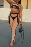 Apricot Street Solid Hollowed Out Half A Turtleneck Sleeveless Two Pieces
