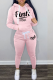 Pink Street Print Patchwork Hooded Collar Long Sleeve Two Pieces