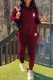 Burgundy Street Print Draw String Hooded Collar Long Sleeve Two Pieces