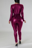 Black Sexy Solid Bandage Patchwork V Neck Regular Jumpsuits