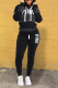 Grey Street Print Draw String Hooded Collar Long Sleeve Two Pieces