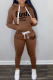 Coffee Street Print Patchwork Hooded Collar Long Sleeve Two Pieces