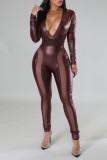 Black Sexy Solid Bandage Patchwork V Neck Regular Jumpsuits
