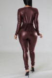 Black Sexy Solid Bandage Patchwork V Neck Regular Jumpsuits
