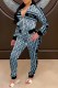 Blue Elegant Print Letter Zipper Collar Long Sleeve Two Pieces