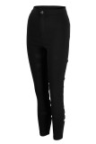 Light Blue Sexy Street Solid Hollowed Out Patchwork High Waist Pencil Solid Color Bottoms