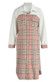 Pink Casual Print Patchwork Buckle Turndown Collar Outerwear