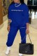 Blue Casual Print Letter O Neck Long Sleeve Two Pieces