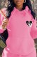 Pink Casual Print Patchwork Hooded Collar Tops