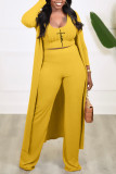 Yellow Casual Print Patchwork U Neck Long Sleeve Two Pieces