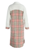 Pink Casual Print Patchwork Buckle Turndown Collar Outerwear