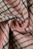 Pink Casual Print Patchwork Buckle Turndown Collar Outerwear