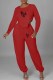 Red Sexy Print Letter Asymmetrical O Neck Long Sleeve Two Pieces