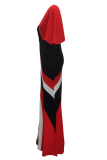 Red Street Patchwork Flounce V Neck Pencil Skirt Dresses