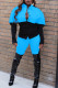 Blue Casual Solid Patchwork Buckle Turndown Collar Long Sleeve Two Pieces