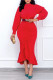 Red Casual Solid Patchwork Half A Turtleneck Trumpet Mermaid Dresses