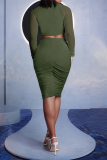 White Sexy Solid Mesh O Neck Long Sleeve Two Pieces