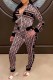 Pink Elegant Print Letter Zipper Collar Long Sleeve Two Pieces