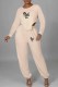 Apricot Sexy Print Letter Asymmetrical O Neck Long Sleeve Two Pieces