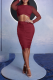 Burgundy Sexy Solid Mesh O Neck Long Sleeve Two Pieces