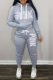 Grey Casual Print Patchwork Hooded Collar Long Sleeve Two Pieces