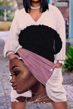 Black Pink Casual Print Patchwork V Neck Straight Dresses