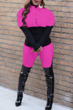 Red Casual Solid Patchwork Buckle Turndown Collar Long Sleeve Two Pieces