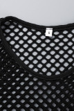 Black Sexy Street Print Hollowed Out Patchwork O Neck Pencil Skirt Dresses