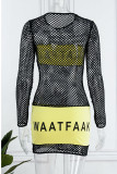 Black Sexy Street Print Hollowed Out Patchwork O Neck Pencil Skirt Dresses