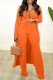 Orange Casual Print Patchwork U Neck Long Sleeve Two Pieces