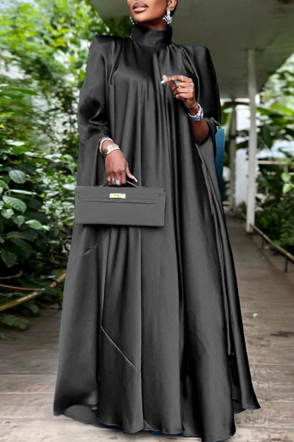 Black Casual Solid Patchwork Turtleneck Straight Dresses