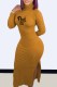 Orange Sexy Print Slit Letter Turtleneck One Step Skirt Dresses
