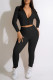 Black Casual Sportswear Solid Patchwork Hooded Collar Long Sleeve Two Pieces