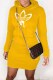 Yellow Casual Print Patchwork Hooded Collar One Step Skirt Dresses