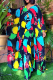 Colour Street Print Patchwork V Neck Long Sleeve Two Pieces