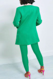 Blue Casual Solid Patchwork Turn-back Collar Long Sleeve Two Pieces
