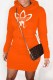 Tangerine Red Casual Print Patchwork Hooded Collar One Step Skirt Dresses