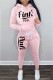 Pink Street Print Letter Hooded Collar Long Sleeve Two Pieces