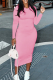 Pink Sexy Solid Patchwork O Neck Pencil Skirt Dresses