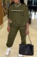 Army Green Casual Print Letter O Neck Long Sleeve Two Pieces