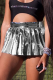 Silver Casual Patchwork Fold Regular High Waist Type A Solid Color Bottoms