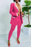 Blue Casual Solid Patchwork Turn-back Collar Long Sleeve Two Pieces