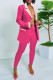 Rose Red Casual Solid Patchwork Turn-back Collar Long Sleeve Two Pieces