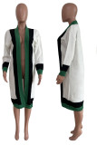 Green Casual Patchwork Outerwear
