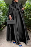 Black Casual Solid Patchwork Turtleneck Straight Dresses