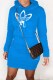 Blue Casual Print Patchwork Hooded Collar One Step Skirt Dresses