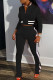 Black Casual Solid Patchwork Zipper Long Sleeve Two Pieces