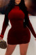 Red Sexy Solid Patchwork Half A Turtleneck Pencil Skirt Dresses