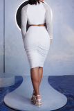 White Sexy Solid Mesh O Neck Long Sleeve Two Pieces